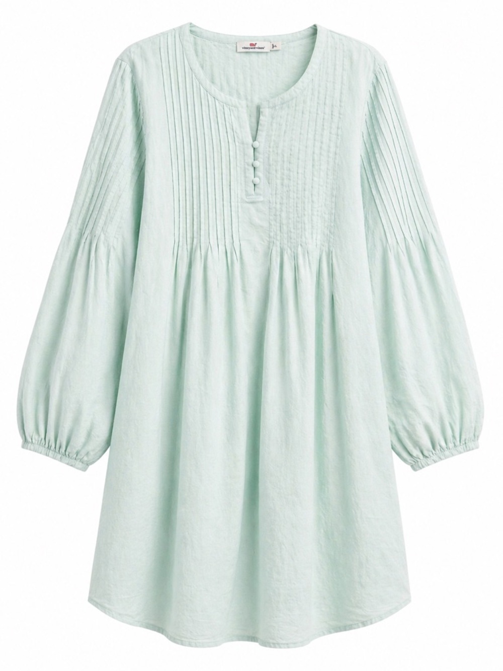 Vineyard Vines Cotton Linen Pintuck Coverup Dress XL Crystal Blue Long Sleeve